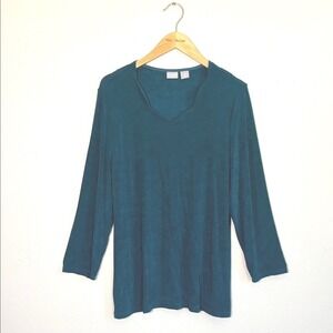 CHICO'S Travelers Size 2 US 12/14 Teal Vneck Tunic Top Travel Office Career